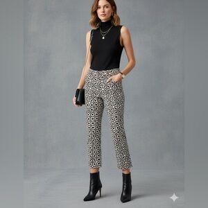 Andrea Jovine Black White Brown Geometric Crop Pants Size 10 Stretch Cotton